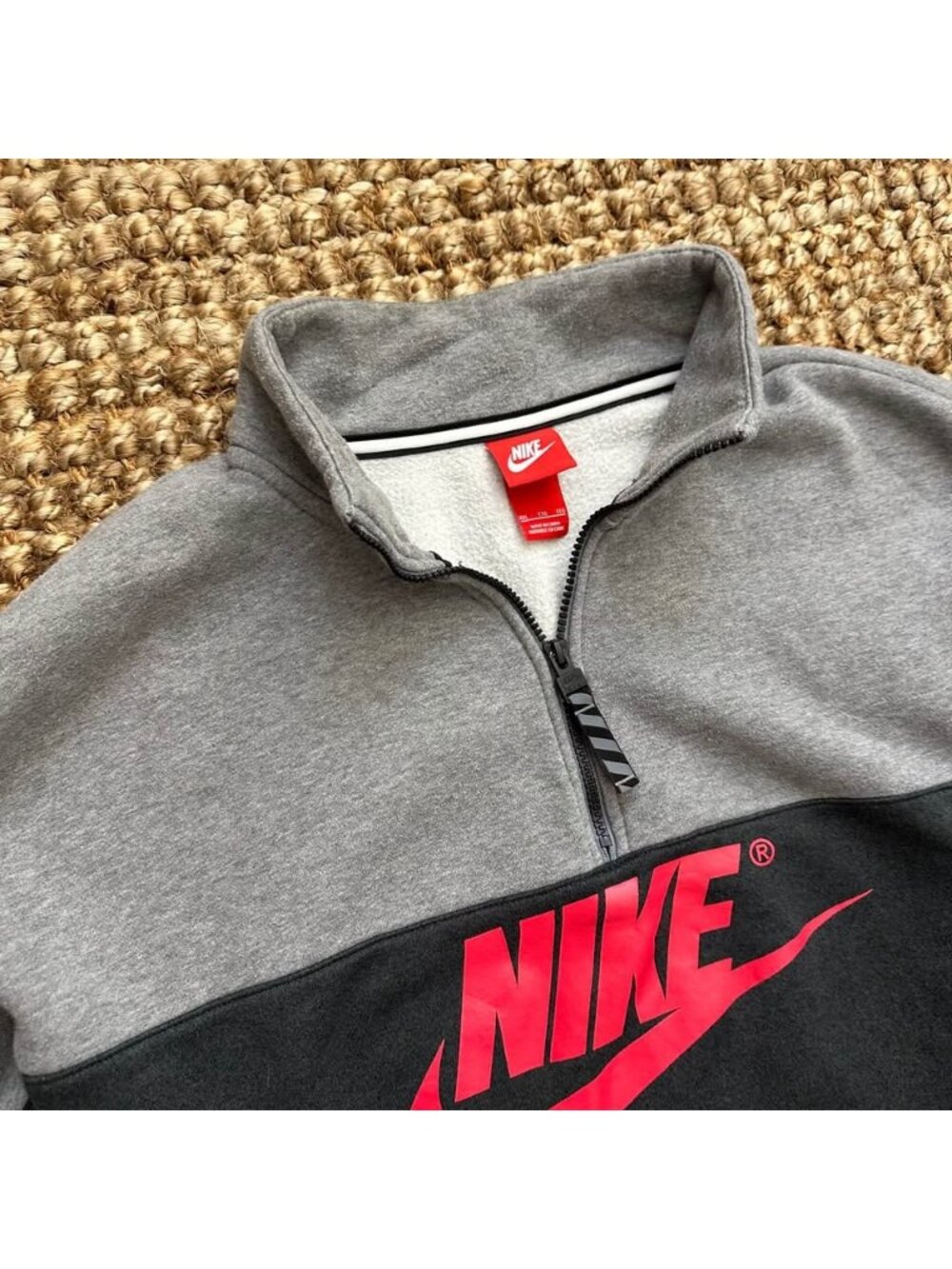 Nike Air 1/4 Zip Fleece Pullover Hoodie Gray Black Red Logo Men's 2XL XXL